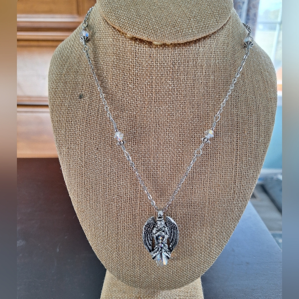Comstock AB Crystal and Pewter Angel Necklace